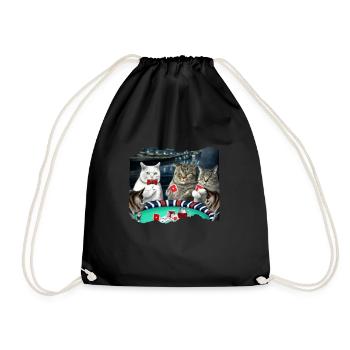 Cats Playing Cards - Drawstring Bag - black - Front