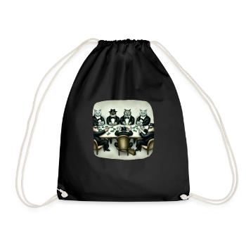 Cats Playing Cards - Drawstring Bag - black - Front