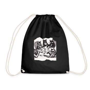 Cats Playing Cards - Drawstring Bag - black - Front