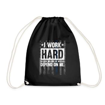 I Work Hard Blue Line American Flag Support Police - Drawstring Bag - black - Front