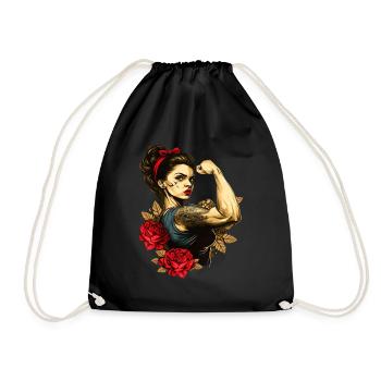 Strong Woman Mother Roses Mother's Day Gift - Drawstring Bag - black - Front