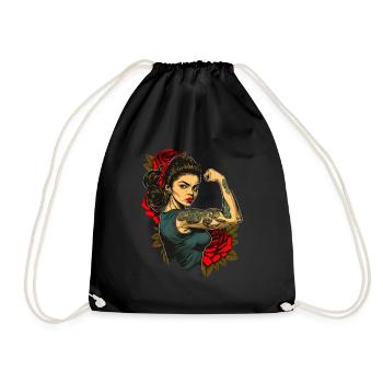 Strong Woman Mother Roses Mother's Day Gift - Drawstring Bag - black - Front