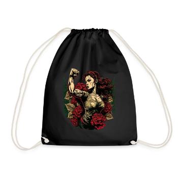 Strong Woman Mother Roses Mother's Day Gift - Drawstring Bag - black - Front