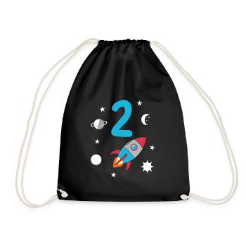 2ème anniversaire fusée et espace - Sac de sport léger - noir - Devant