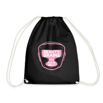 Beauty Brains And A Black Belt - Drawstring Bag - black - Front