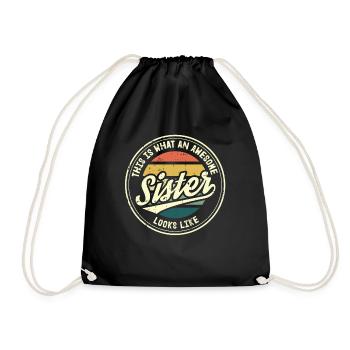 Best Sister Sister Heart Retro Sis Gift - Drawstring Bag - black - Front