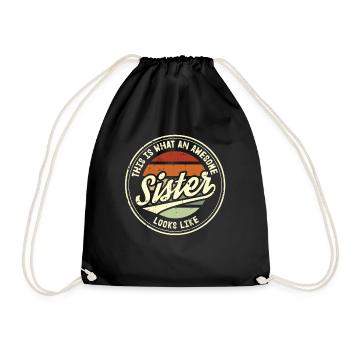 Best Sister Sister Heart Retro Sis Gift - Drawstring Bag - black - Front