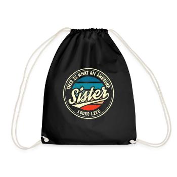 Best Sister Sister Heart Retro Sis Gift - Drawstring Bag - black - Front