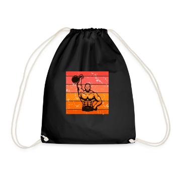 Kettlebell Workout Retro Fitness Gym - Drawstring Bag - black - Front