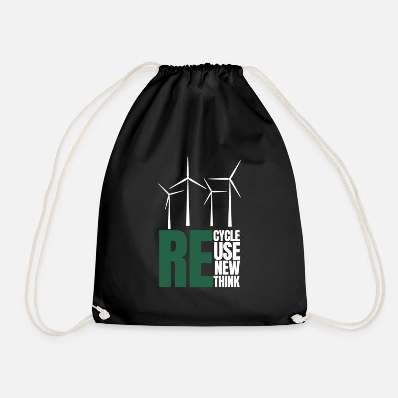 Recycle Reuse Renew Rethink Wind Turbine - Wind - Turnbeutel - Schwarz