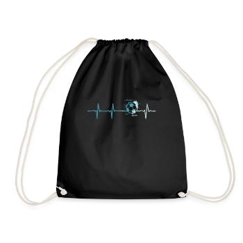 Heartbeat Football Pulse Footballer Ball Gift - Drawstring Bag - black - Front