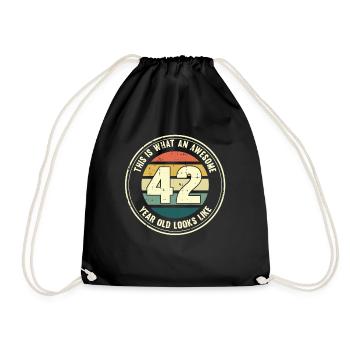 42. Geburtstag so sieht man mit 42 Retro Geschenk - Turnbeutel - Schwarz - Vorne