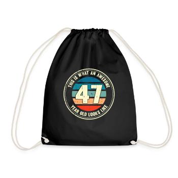 47. Geburtstag so sieht man mit 47 Retro Geschenk - Turnbeutel - Schwarz - Vorne