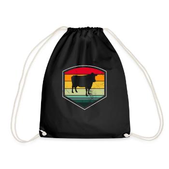 Cow Farmer Retro Gift - Drawstring Bag - black - Front