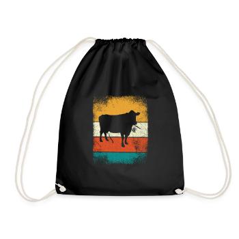 Cow Animal Farmer Moo Retro Farm Gift - Drawstring Bag - black - Front