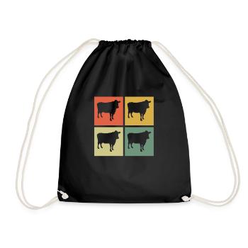 Cow Animal Farmer Moo Retro Farm Gift - Drawstring Bag - black - Front