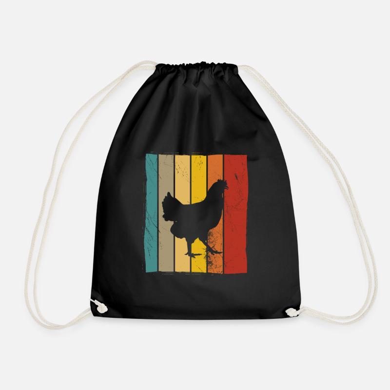 Huhn Hühner Hahn Bauer Retro Bauernhof Geschenk - Turnbeutel - Schwarz