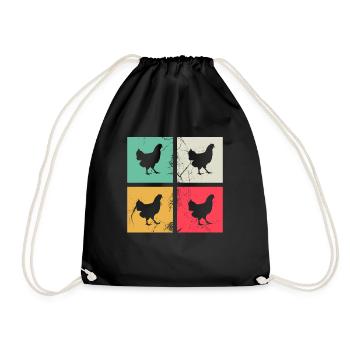 Chicken Chickens Rooster Farmer Retro Farm Gift - Drawstring Bag - black - Front