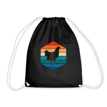 Rooster Chicken Chickens Farmer Retro Farm Gift - Drawstring Bag - black - Front