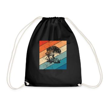 Mushroom Mushrooms Boletus Toadstool Retro Gift - Drawstring Bag - black - Front