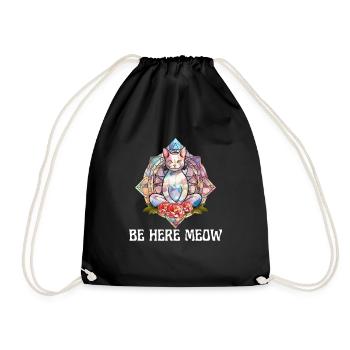 Yoga Cat - Be Here Meow - Drawstring Bag - black - Front