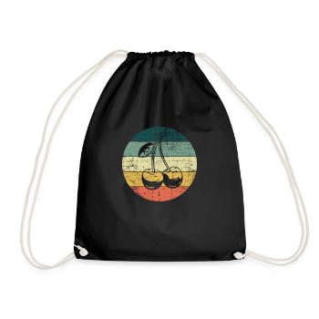 Cherry Fruit Retro Fruits Red Gift - Drawstring Bag - black - Front