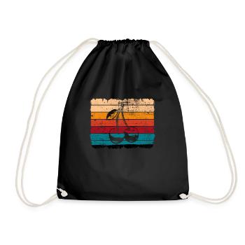 Cherry Fruit Retro Round Fruits Red Gift - Drawstring Bag - black - Front