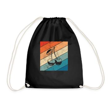 Cherry Fruit Retro Fruits Red Gift - Drawstring Bag - black - Front