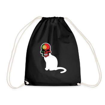 Portugal Flag Skull Patriotic Portuguese Roots DNA - Drawstring Bag - black - Front