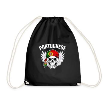 Portugal Flag Skull Patriotic Portuguese Roots DNA - Drawstring Bag - black - Front