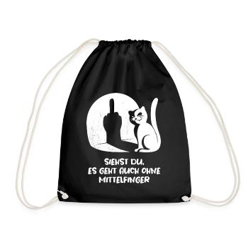 Siehst du es geht auch ohne Mittelfinger - Katze - Turnbeutel - Schwarz - Vorne