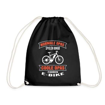 E-Bike Normal Grandpa Riding Bicycle with Battery Biking - Drawstring Bag - black - Front