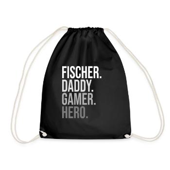 Fisherman Daddy Gamer Hero Statement Family Dad - Drawstring Bag - black - Front