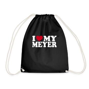 I Love Meyer Last Name Family Gift - Drawstring Bag - black - Front