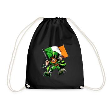 Leprechaun (Irish leprechaun) with flag - Drawstring Bag - black - Front
