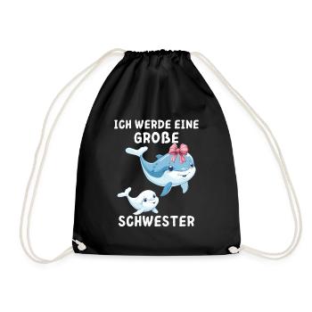 Ich werde eine große Schwester Wal - Turnbeutel - Schwarz - Vorne