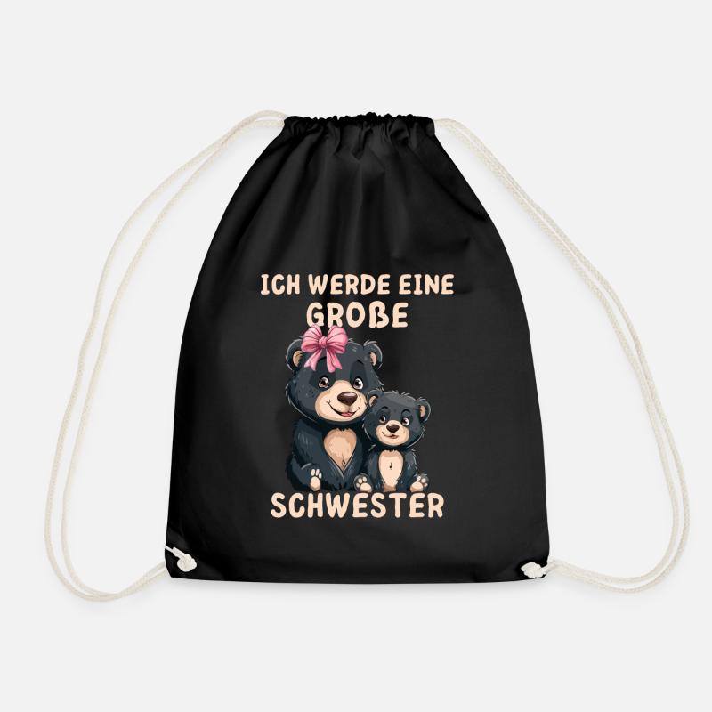 Ich werde eine große Schwester Bär - Turnbeutel - Schwarz