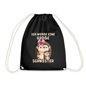 Ich werde eine große Schwester Igel - Turnbeutel - Schwarz - Vorne