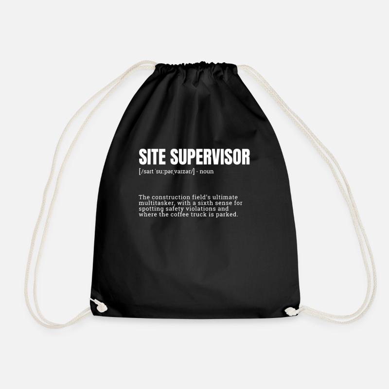 occupations, design for men, site supervisor, funn - Drawstring Bag - black