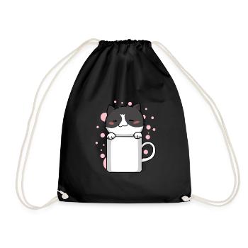 Katze Miezekatze Kaffe Kawaii Niedlich - Turnbeutel - Schwarz - Vorne