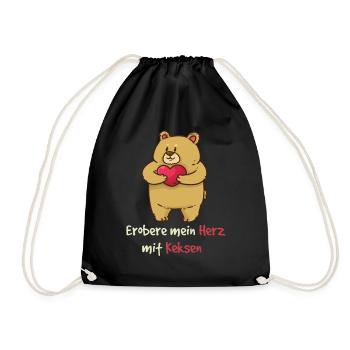 Teddy conquer my heart with cookies Valentine's Day - Drawstring Bag - black - Front