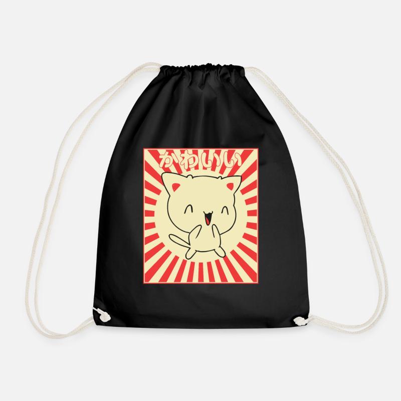 Japanese Kitty - Drawstring Bag - black
