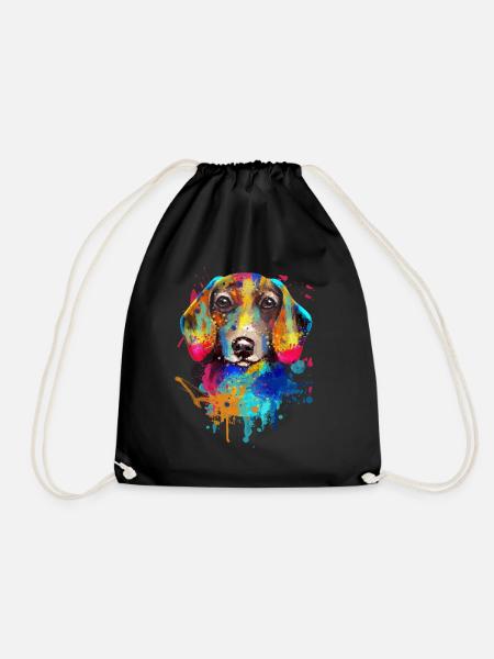 Dackel Dachshund Teckel Aquarell Illustration - Turnbeutel - Schwarz