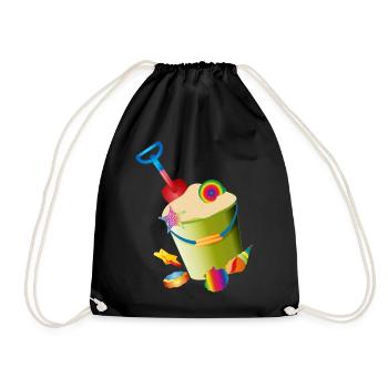 Sand toys on the beach with colorful shells - Drawstring Bag - black - Front