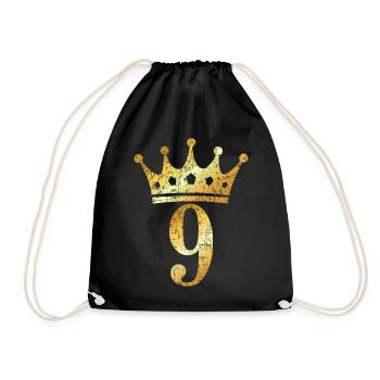 Krone Nummer 9 (Vintage Goldgelb) 9. Geburtstag - Turnbeutel - Schwarz - Vorne