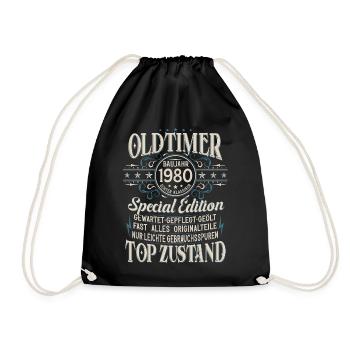Oldtimer Baujahr Jahrgang 1980 Geburtstag Geschenk - Turnbeutel - Schwarz - Vorne