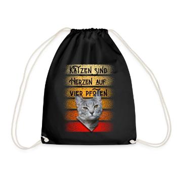 Katzen sind herzen auf vier Pfoten - Turnbeutel - Schwarz - Vorne