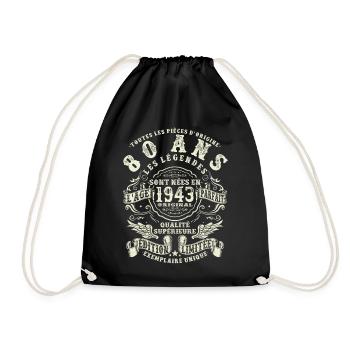 80 ans - anniversaire 1943 - Sac de sport léger - noir - Devant