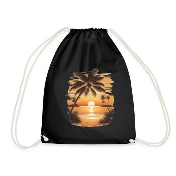 Sunset Serenity: Beach Scene - Drawstring Bag - black - Front