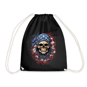 USA Totenkopf Flagge: Schädel Amerika - Turnbeutel - Schwarz - Vorne